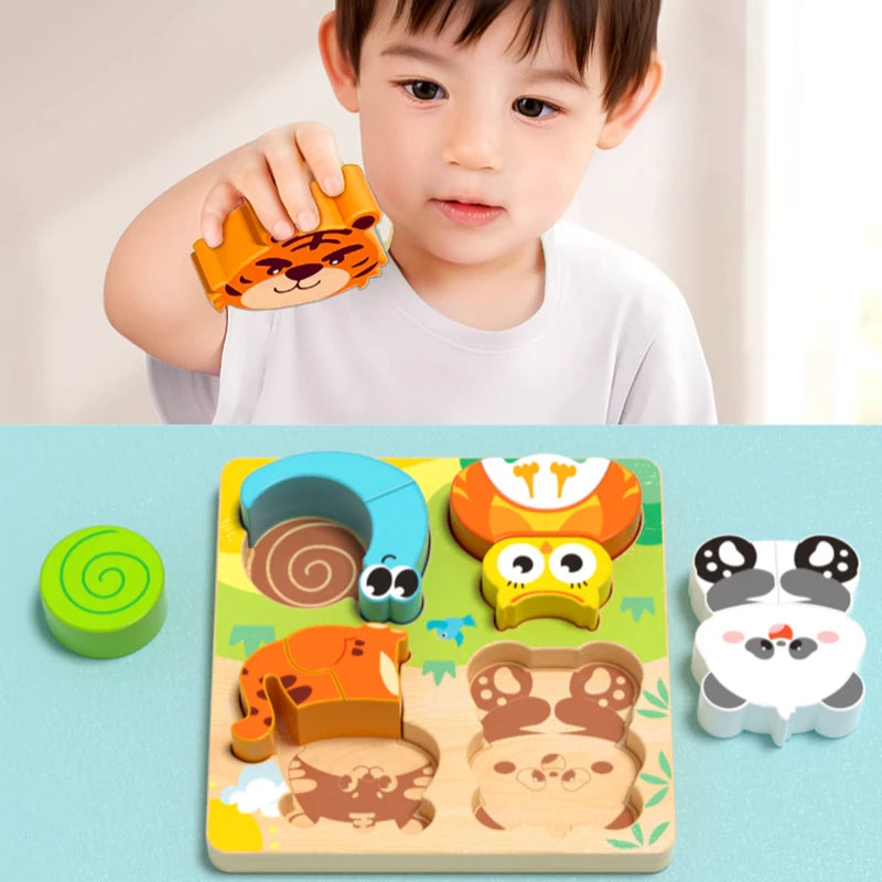 Baby Montessori Toys Kids 3D Wooden Puzzle Animal Traffic Car Jigsaw 0-3 Year Toddler Early Learning Educational Cognitive Games
