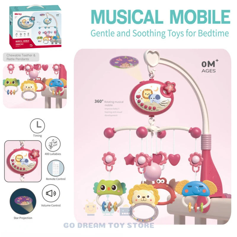 Baby Crib Mobile Rattles Toys Remote Control Star Projection Timing Newborn Bed Bell Toddler Carousel Musical Toy 0-12M Gifts