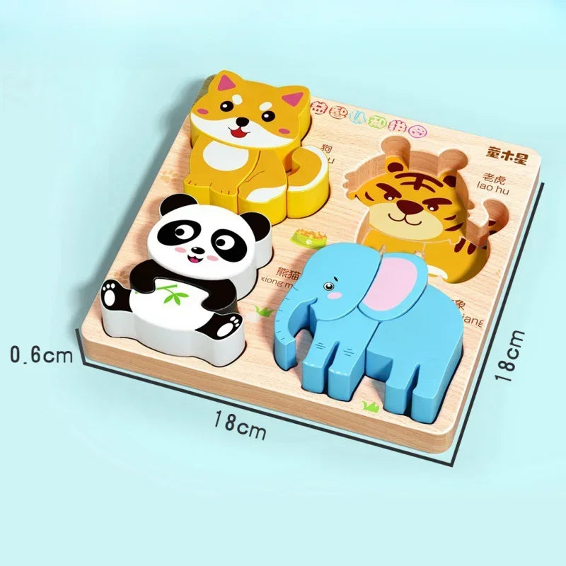 3D Cartoon Wooden Puzzles Animal Traffic Jigsaw Toys for Kids Montessori Early Learning Educational Cognitive Game Children Gift