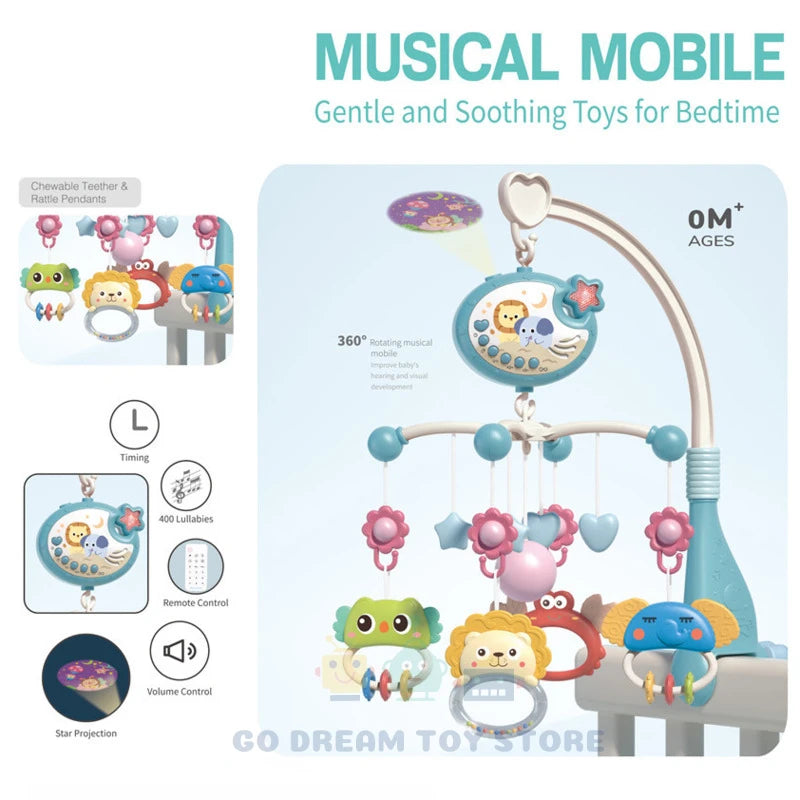 Baby Crib Mobile Rattles Toys Remote Control Star Projection Timing Newborn Bed Bell Toddler Carousel Musical Toy 0-12M Gifts