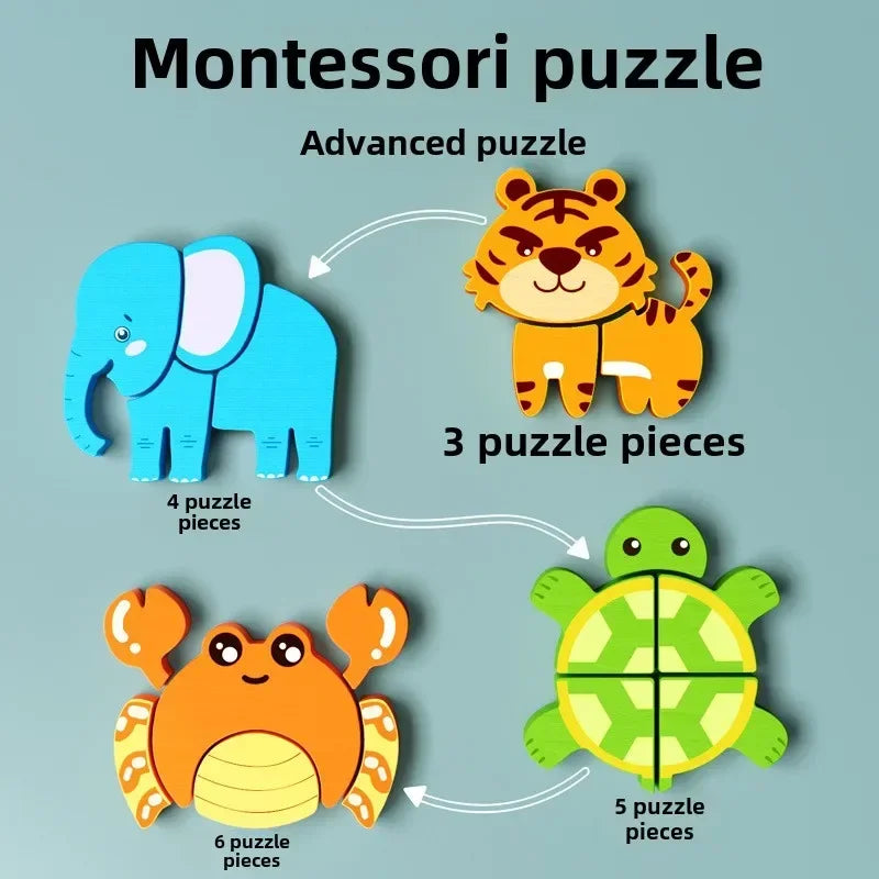 3D Cartoon Wooden Puzzles Animal Traffic Jigsaw Toys for Kids Montessori Early Learning Educational Cognitive Game Children Gift
