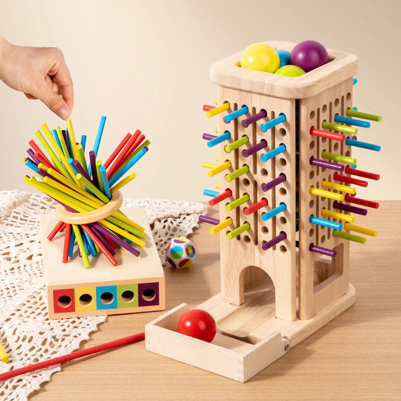 Preschool Math Educational Toy - Wooden Montessori Counting Stacking Game Stick Tower for Children Aged 3-6 Animal & Nature Theme