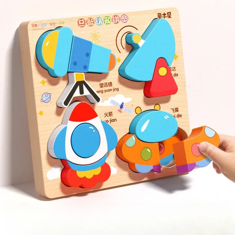 3D Cartoon Wooden Puzzles Animal Traffic Jigsaw Toys for Kids Montessori Early Learning Educational Cognitive Game Children Gift