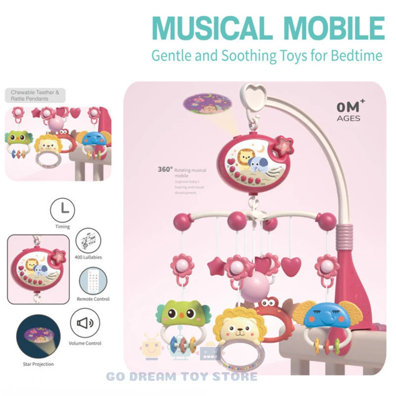 Baby Crib Mobile Rattles Toys Remote Control Star Projection Timing Newborn Bed Bell Toddler Carousel Musical Toy 0-12M Gifts