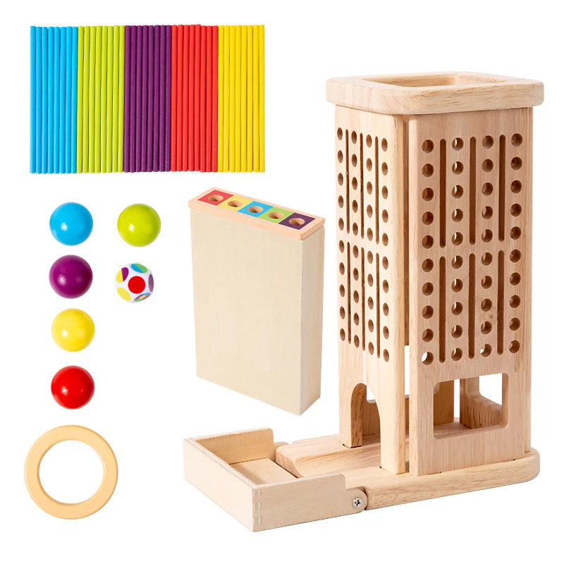 Preschool Math Educational Toy - Wooden Montessori Counting Stacking Game Stick Tower for Children Aged 3-6 Animal & Nature Theme