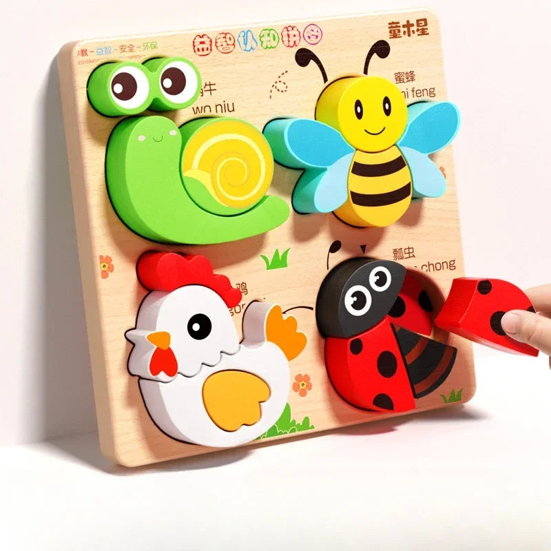 3D Cartoon Wooden Puzzles Animal Traffic Jigsaw Toys for Kids Montessori Early Learning Educational Cognitive Game Children Gift