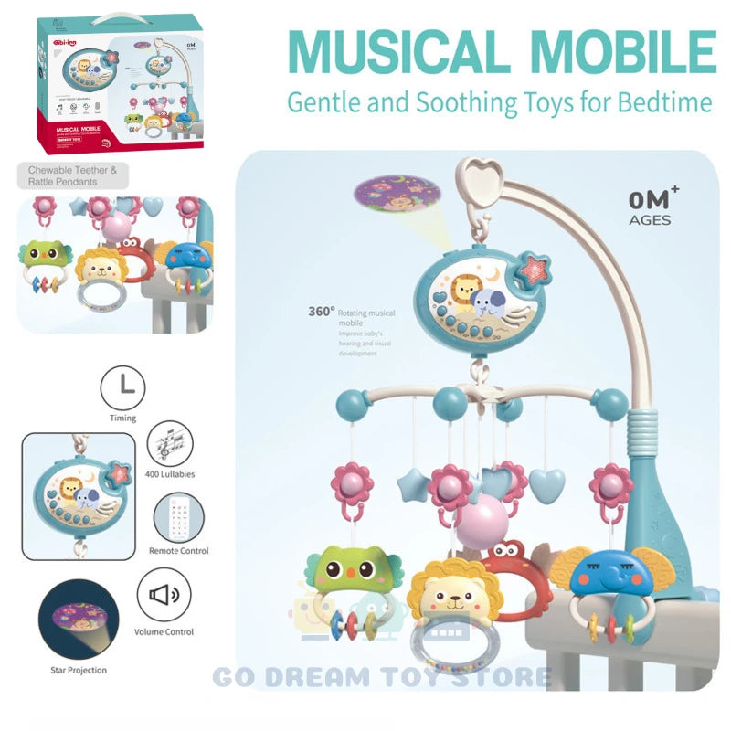 Baby Crib Mobile Rattles Toys Remote Control Star Projection Timing Newborn Bed Bell Toddler Carousel Musical Toy 0-12M Gifts