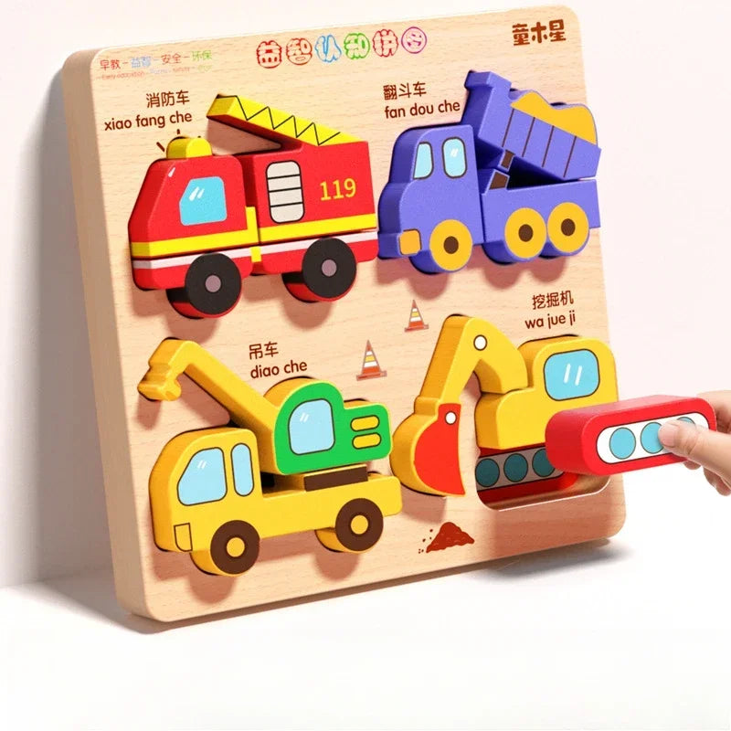 3D Cartoon Wooden Puzzles Animal Traffic Jigsaw Toys for Kids Montessori Early Learning Educational Cognitive Game Children Gift