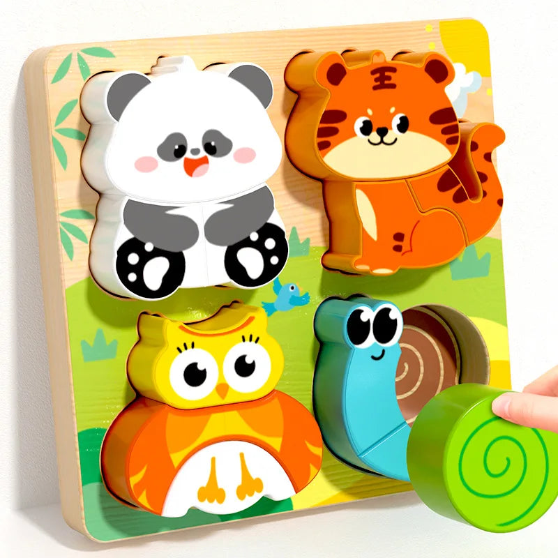 Baby Montessori Toys Kids 3D Wooden Puzzle Animal Traffic Car Jigsaw 0-3 Year Toddler Early Learning Educational Cognitive Games