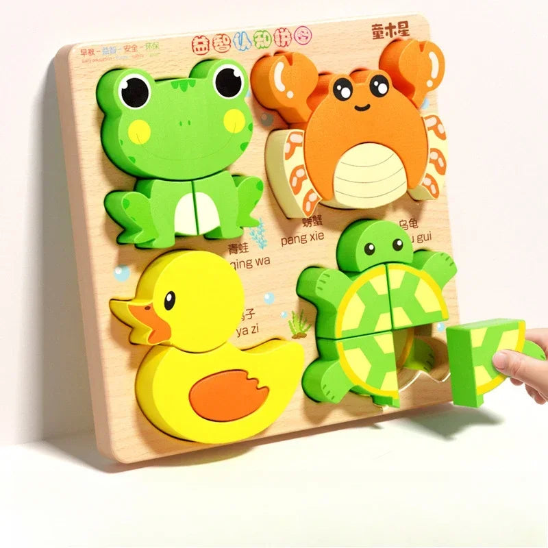 3D Cartoon Wooden Puzzles Animal Traffic Jigsaw Toys for Kids Montessori Early Learning Educational Cognitive Game Children Gift