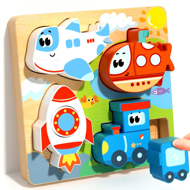 Baby Montessori Toys Kids 3D Wooden Puzzle Animal Traffic Car Jigsaw 0-3 Year Toddler Early Learning Educational Cognitive Games