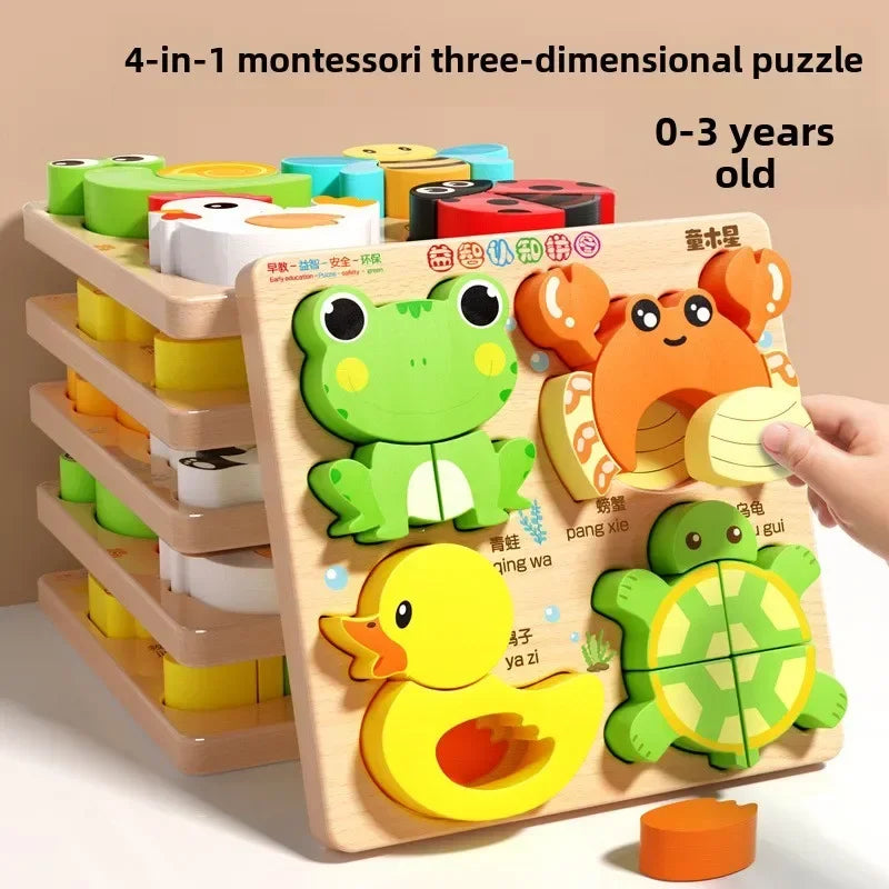 3D Cartoon Wooden Puzzles Animal Traffic Jigsaw Toys for Kids Montessori Early Learning Educational Cognitive Game Children Gift