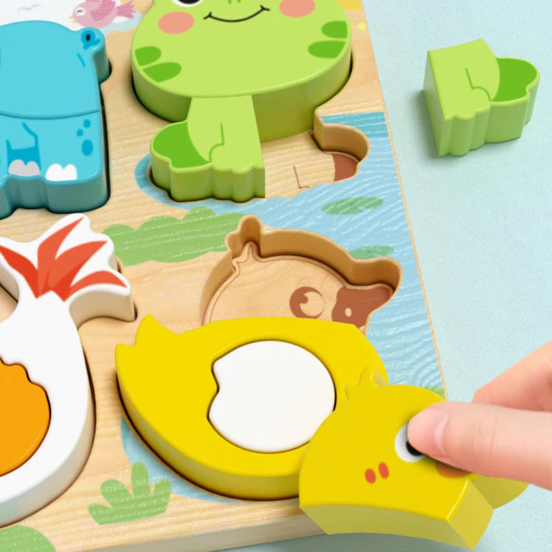 Baby Montessori Toys Kids 3D Wooden Puzzle Animal Traffic Car Jigsaw 0-3 Year Toddler Early Learning Educational Cognitive Games