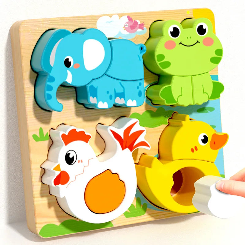 Baby Montessori Toys Kids 3D Wooden Puzzle Animal Traffic Car Jigsaw 0-3 Year Toddler Early Learning Educational Cognitive Games