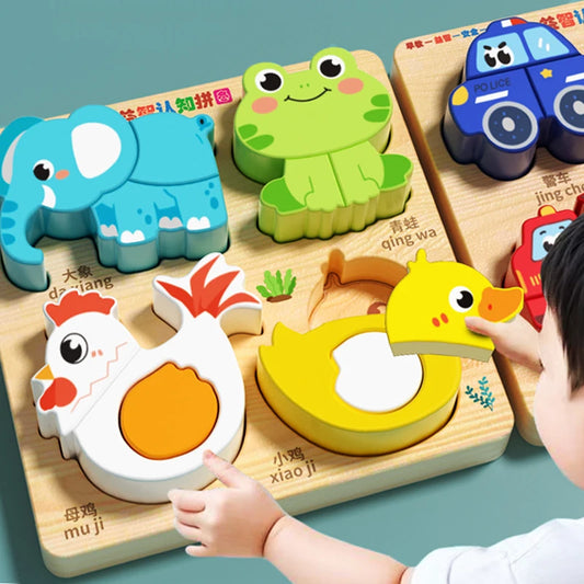 Baby Montessori Toys Kids 3D Wooden Puzzle Animal Traffic Car Jigsaw